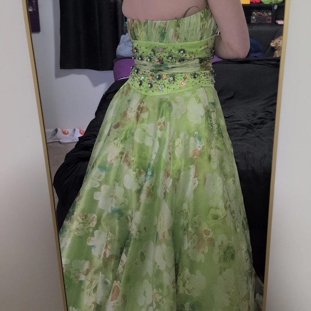 Blush Prom Green Floral Strapless Prom Gown - Picture 7 of 12